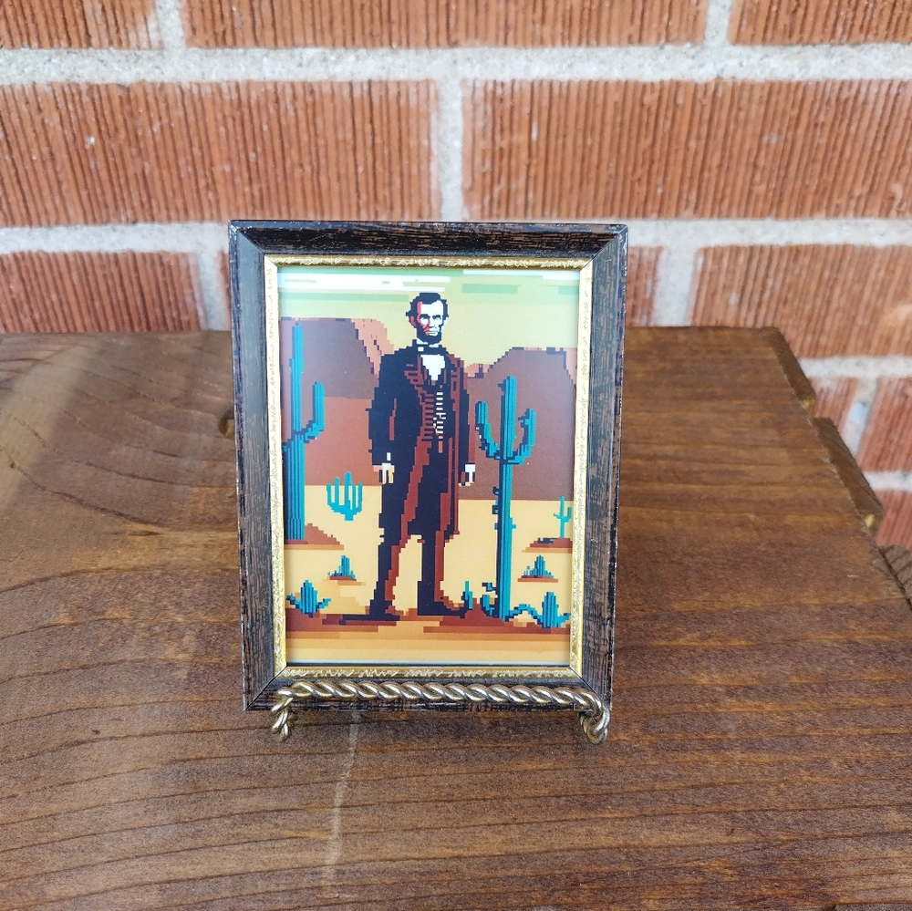 8 Bit Abe Lincoln Framed Mini Art Print lo-fi Pixel Art By Neon Nicho
